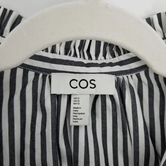 COS Button Down Oversized Long-Sleeve Striped Shirt w/ ruffle Sz.12 - Cotton - Picture 10 of 12